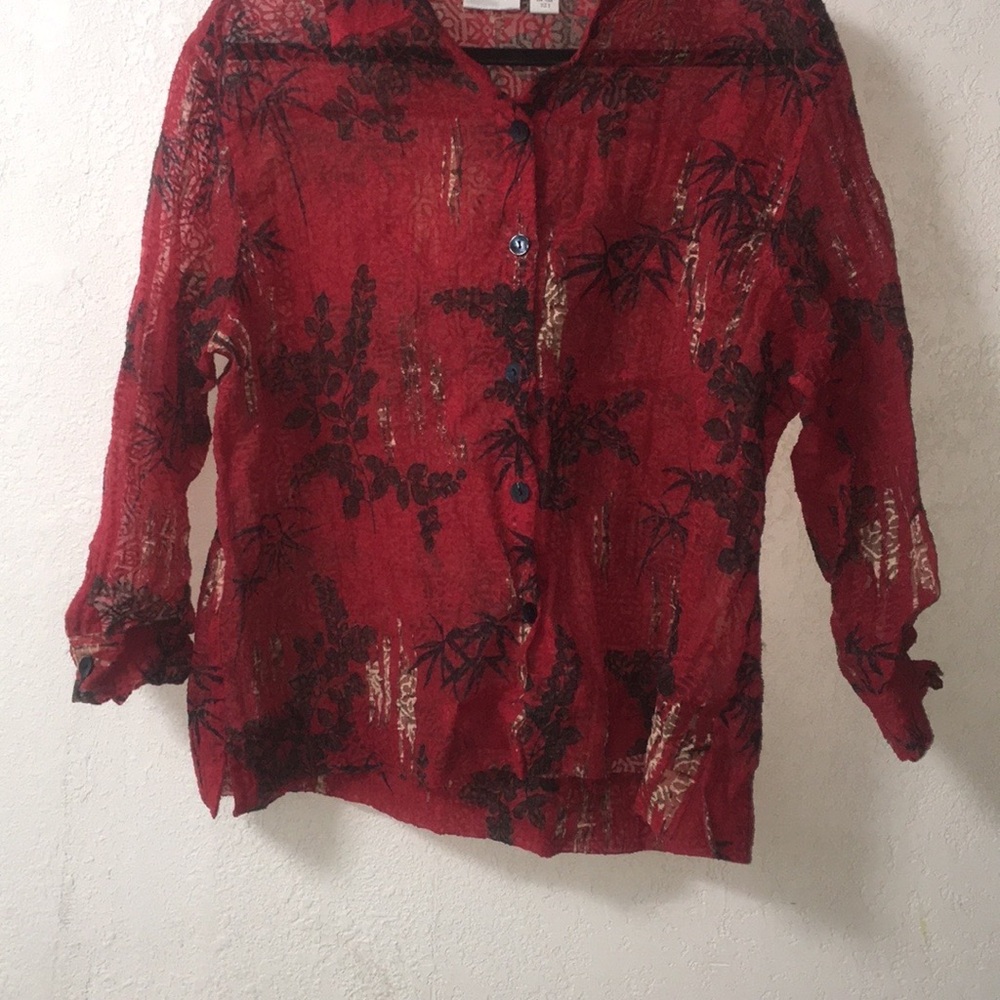Red Floral Button-Up Shirt - Picture 3 of 3